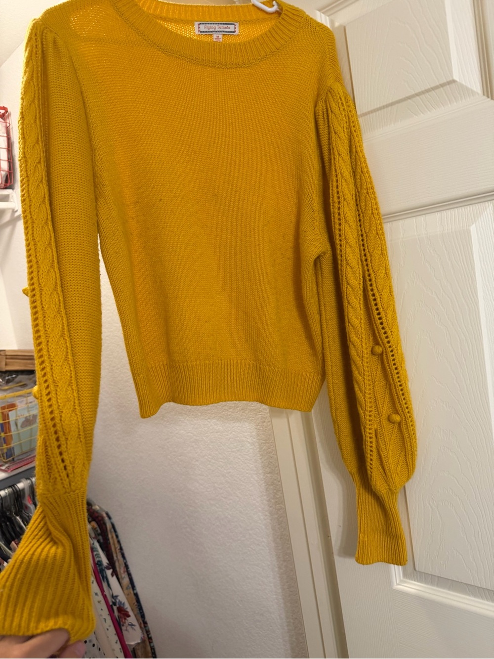 Flying Tomato Mustard Yellow Cable Sleeve Crew Sweater
